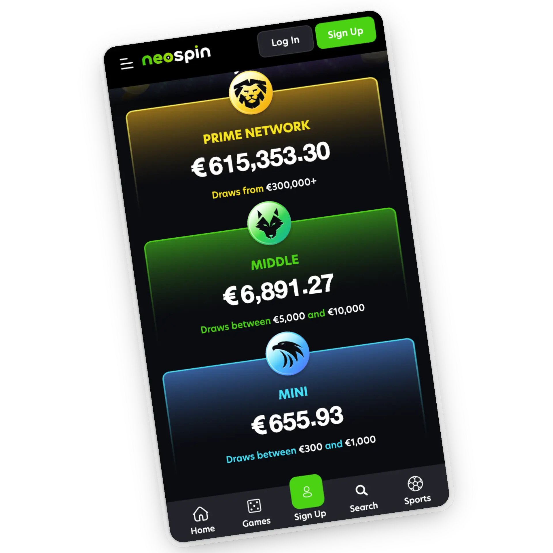 jackpot type at neospin casino