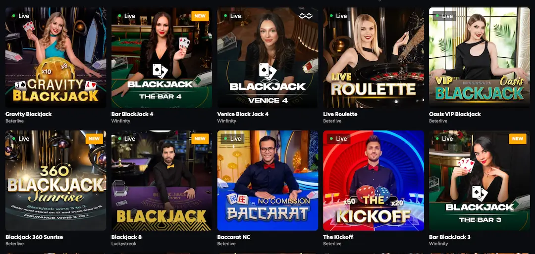 Live Dealer Games section at Neospin