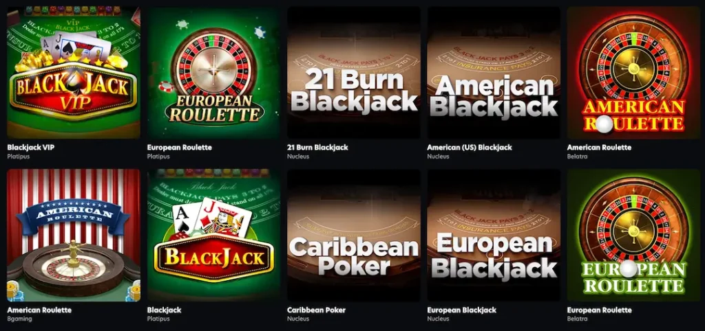 Table Games catalogue at NeoSpin Casino Australia