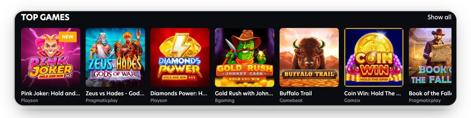 Top games of Casino Neo Spin Pokies